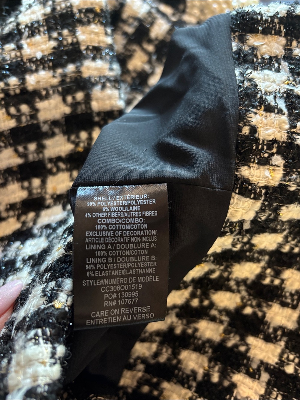 Alice + Olivia Black & Ivory Tweed dress with Pearl-Embellished Collar Sz 10 - Picture 10 of 10